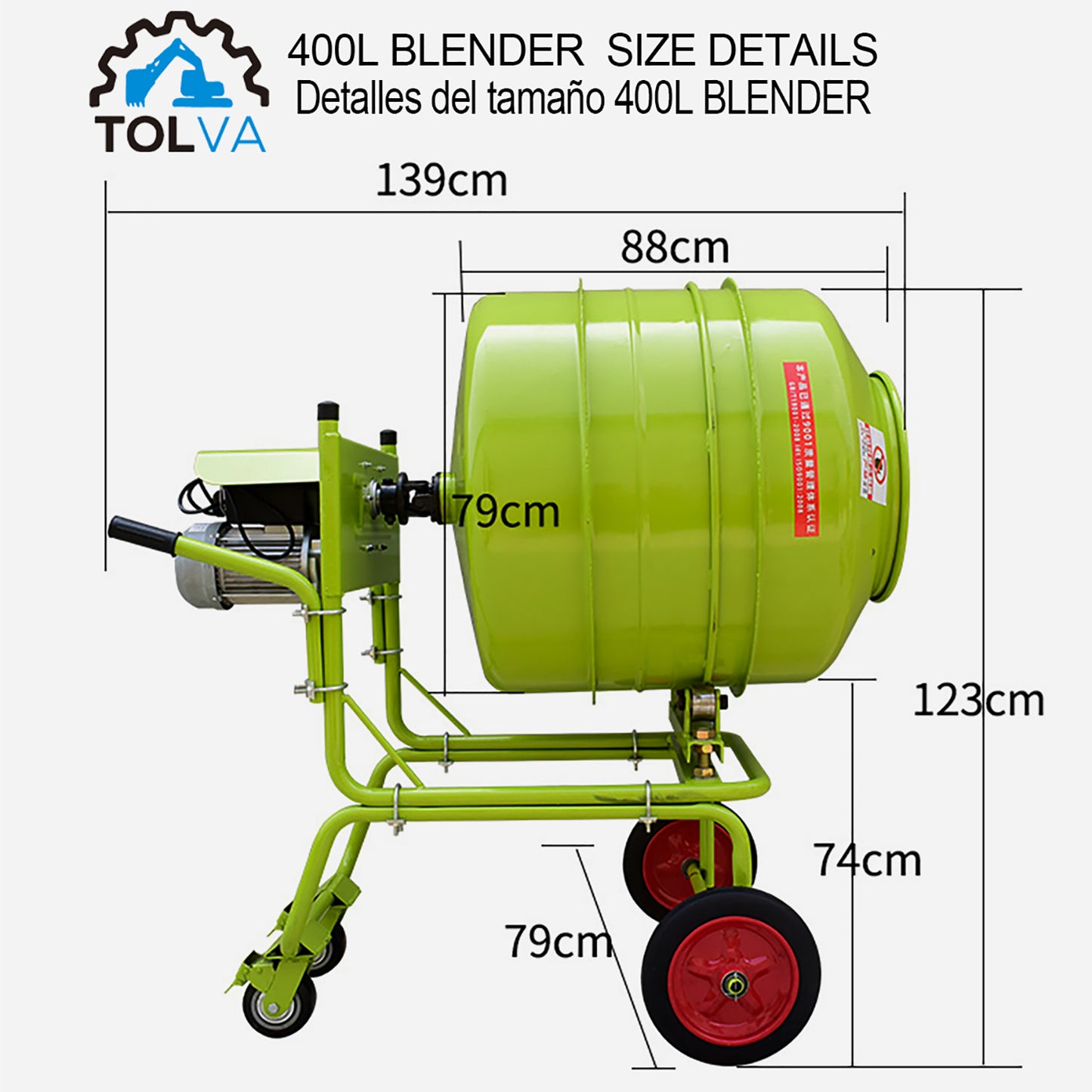 Trompo, betonera 400 lts, 4 HP