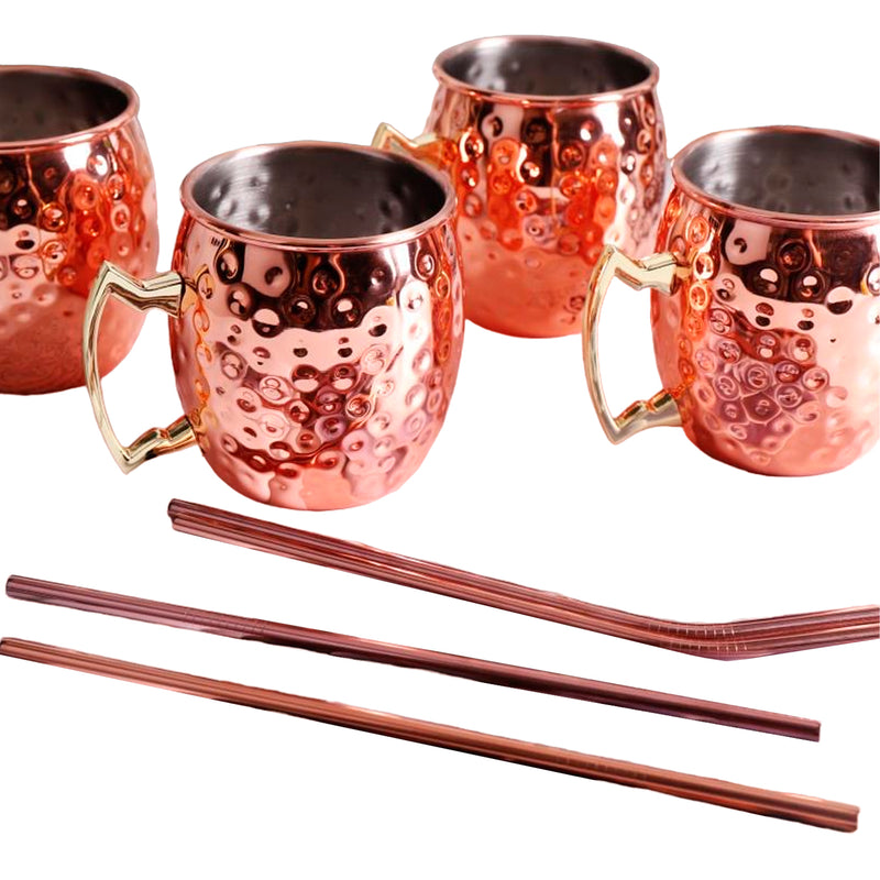 Set 4 vasos Moscow mule cobre con bombillas