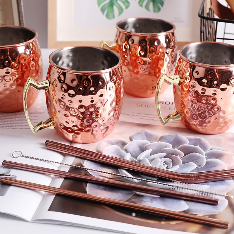 Set 4 vasos Moscow mule cobre con bombillas