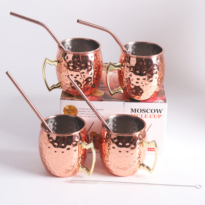 Set 4 vasos Moscow mule cobre con bombillas