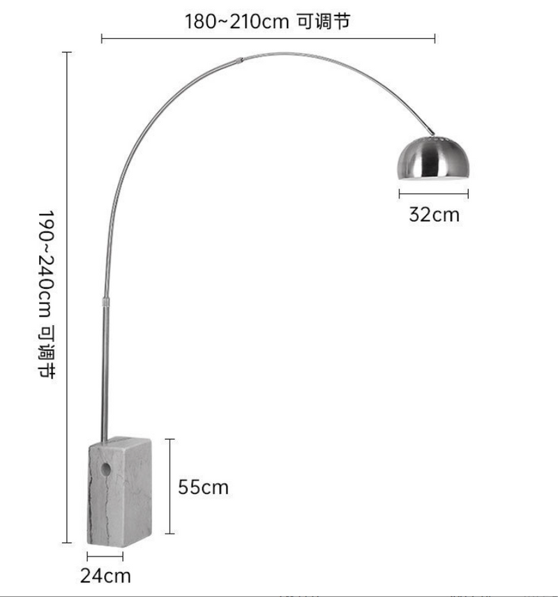 Lampara Arco metal con base marmol negro